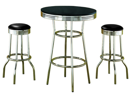 3 Piece Round 1950S Bistro Pub Bar Table Set - Black