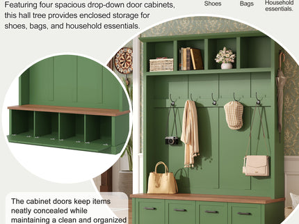 Hall Tree With Storage Bench Mudroom Coat Rack With 6 Hooks