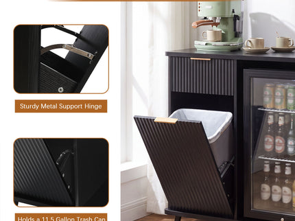 Fluted Coffee Bar Cabinet With Mini Fridge Space & Charging Station