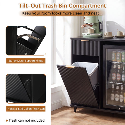 Fluted Coffee Bar Cabinet With Mini Fridge Space & Charging Station