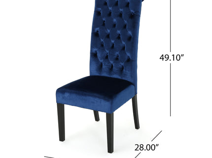 Elegant George Hi Back Dining Chair (Set of 2) With Tufted Velvet - Navy Blue