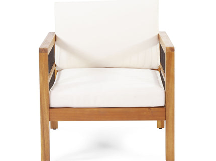 Club Chair With Slat Panel Design - Teak / Beige