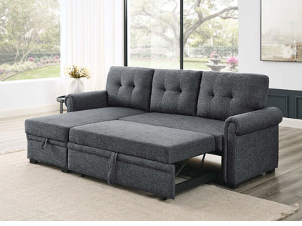 Upholstered Sleeper Sofa With Reversible Storage Chaise - Dark Gray