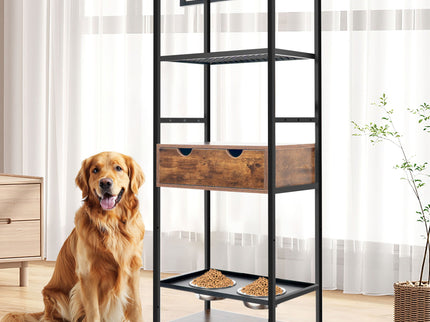 Dog Feeding Station, 3 Height Adjustable Raised Dog Bowls, Dog Feeder Station For Large Medium Dogs Cats, Dog Storage With Shelves - Black / Dark Brown