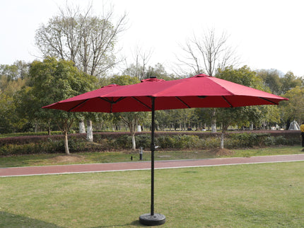 Double- Sided Outdoor Market Umbrella With Lights And Base