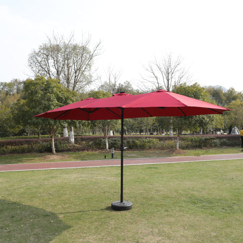 Double- Sided Outdoor Market Umbrella With Lights And Base