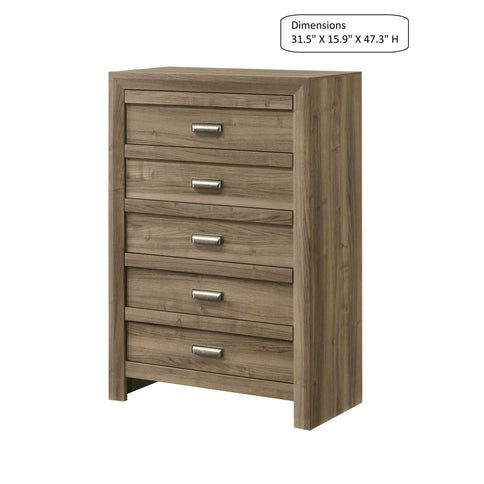 5 Drawer Storage Chest With Pulls - Light Brown