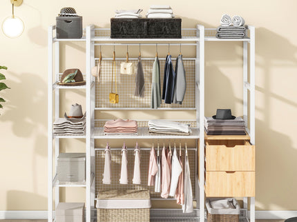 Open Style Wardrobe With Hanging Rails, Shelves And Drawers