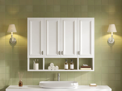 Bathroom Cabinet With 3 Adjustable Shelves Wall Mounted Medicine Cabinet, Soft Closing Hinges, Open Shelving Design - White
