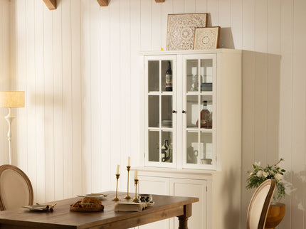 Retro Style Hutch Cabinet With Glass Door, China Cabinet For Home