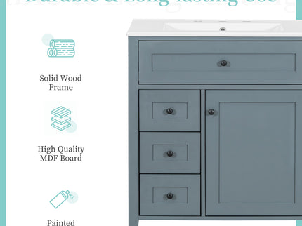 Modern Bathroom Vanity With Sink, 3 Drawers And Adjustable Shelf