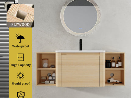 Wall Mounted Bathroom Vanity With Sink, Storage Shelves & Soft Close Door
