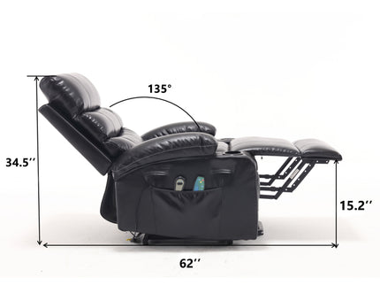 Large Size Electric Power Lift Recliner Chair Sofa With 8 Point Vibration Massage And Lumbar Heat