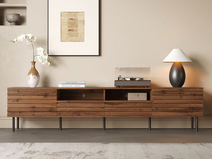 TV Stand For TVs Up To 85" With Closed Storage, Soft Closing Hinges - Walnut