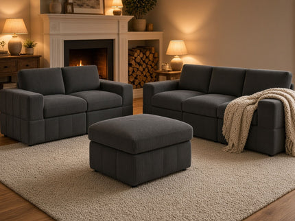 Oversized Modular Sectional Sofa Set With Loveseat & Ottoman, 6 Piece Living Room Furniture - Dark Gray