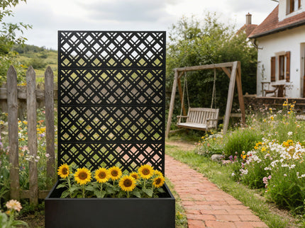 Rhombus Planter Raised Garden Bed With Trellis For Climbing Plants - Black