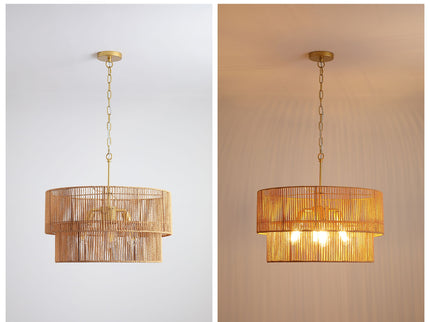 Chandelier, 2 Tier Boho Wabi Sabi Pendant Light, Hanging Ceiling Lamp - Gold