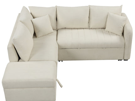 L-Shaped Sectional Pull Out Sofa Bed Sleeper Sofa With Two USB Ports, Two Power Sockets And A Movable Storage Ottoman