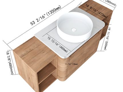 Wall Mounted Bathroom Vanity With Art Sink, 2 Storage Shelves, Soft Close Door