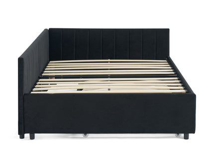 Full Size Upholstered Daybed With Trundle, Tufted Backrest And Armrests - Black