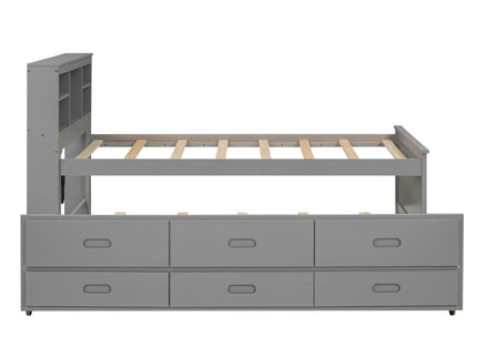 Platform Bed With Storage Headboard, USB, Trundle And 3 Drawers