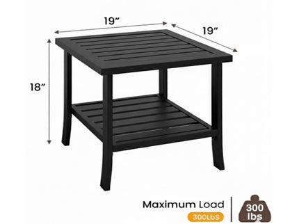 Square 2 Tier All-Weather Outdoor Side Table With Slatted Top