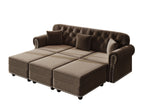 Dark Brown / 4 Pc. 3 Seater Sofa, 3 Ottomans