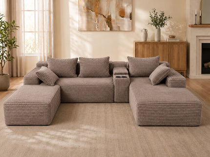 U-Shaped Modular Sofa With Cup Holders And Storage For Living Rooms - Coffee