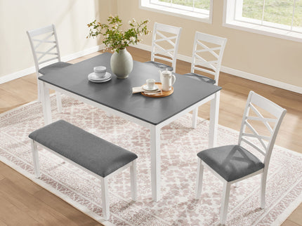 Elegant 6 Piece Dining Table Set With 4 Chairs And Bench