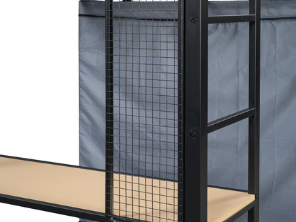 Loft Bed With Desk, Shelves, Power Outlet, LED Light And Wardrobe
