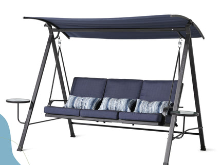 Steel 3 Seater Swing Porch Swing With Canopy - Blue