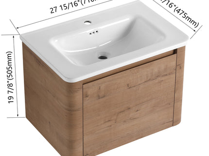 Wall Mounted Bathroom Vanity With Sink, Storage Shelves & Soft Close Door