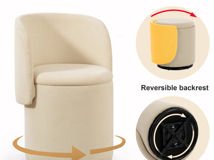 Barrel Chair, Built In Storage, 360° Swivel - Beige
