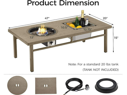 3 In 1 Outdoor Propane Fire Pit Table 50, 000 BTU With Ice Bucket - Beige