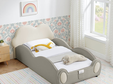 Cute Cloud Shape Bed With Guardrails Cartoon Design, Storage Pocket