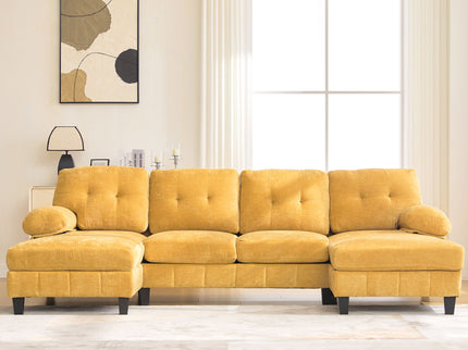 U-Shaped Sectional Sofa 103.5" Fabric Couch With Dual Chaise Lounges, Storage Pockets, Armrest Pillows