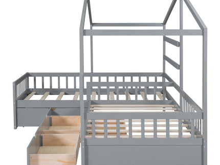 L Shape Platform Bed With 3 Storage Drawers