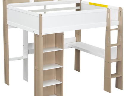 Loft Bed With Built In Storage Shelves, Clothes Rail, And Desk