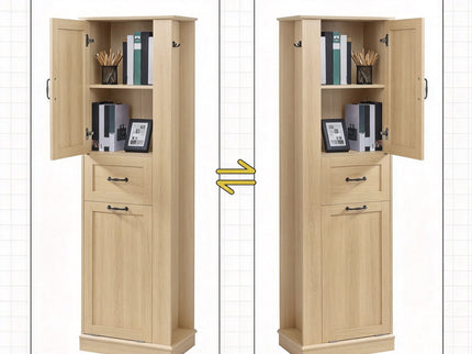 Modern Tall Storage Cabinet With Tilt-Out Compartment, Adjustable Shelves