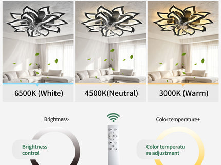 Ceiling Fan With Remote Control And Lights, 6 Speeds, 3 Color Temperatures, Low Profile Flush Mount