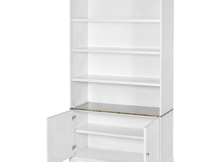 Tall Bookcase Storage Cabinet With 3 Open Shelves & Fluted Double Doors
