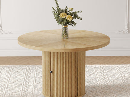 Roman Column Round Dining Table With Double Layer Storage - Wood