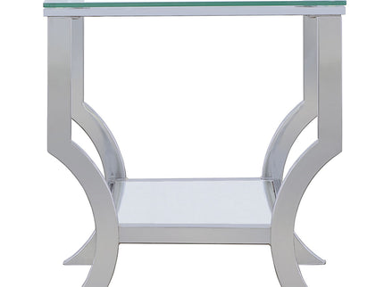 Porch & Den - Square Top End Table Elegance Glass - Chrome