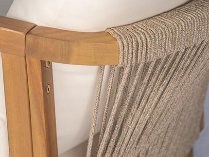 Outdoor Lounge Chair With Woven Backrest, Solid Wood Frame, Comfortable Cushions