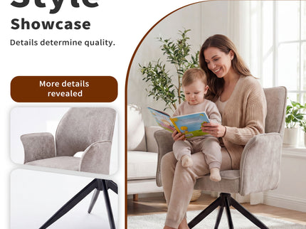 Dining Chair With Soft Cushion And 360° Rotation, Comfortable Armrest For Kitchen (Set of 2) - Gray