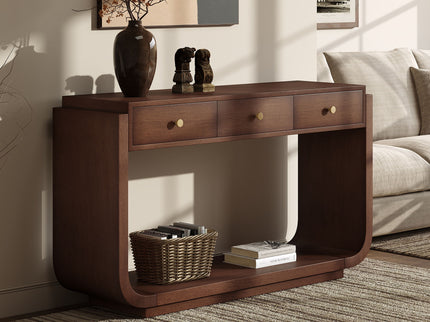 Console Table With 3 Drawers, Display Shelf, Curved Legs - Walnut