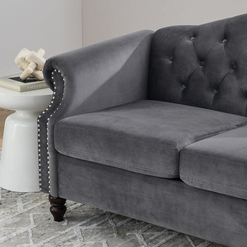 2 Seater Chesterfield Sofa With Rolled Arms And Nailhead Trim For Living Room