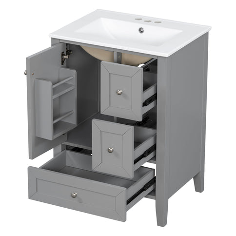 Modern Bathroom Vanity With Sink, Freestanding Cabinet With Drawers And Shelves