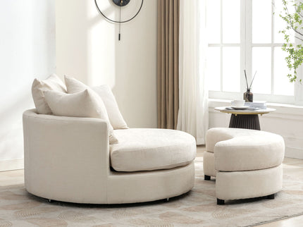 360° Swivel Accent Barrel Chair With Storage Ottoman & 4 Pillows, Modern Leisure Chair Round Accent For Living Room