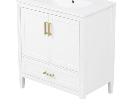 Elegant Fluted Bathroom Vanity With Sink, Soft Close Doors & Drawer